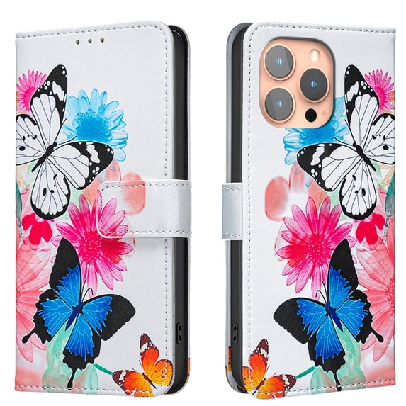 Allytechgroup iPhone 11 Pro Case Wallet Cover with Card Holder, Flip Folio Phone Case for Apple iPhone 11 Pro with Magnetic Closure, Kickstand & RFID Blocking Case for Women Men, Blue Butterfly