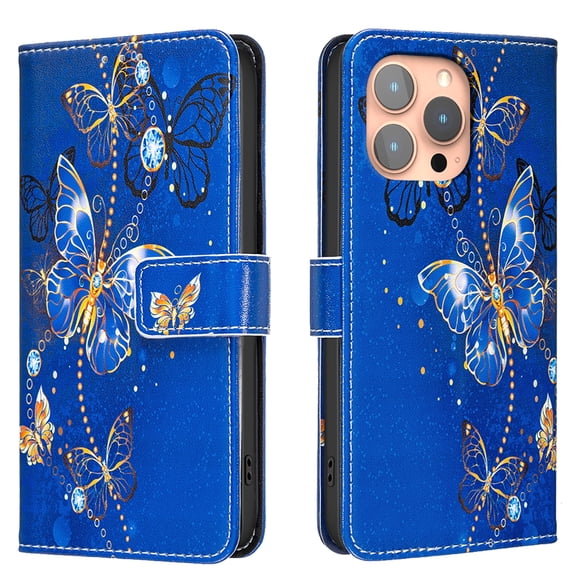 Allytechgroup iPhone 11 Pro Case Wallet Cover with Card Holder, Flip Folio Phone Case for Apple iPhone 11 Pro with Magnetic Closure, Kickstand & RFID Blocking Case for Women Men, Purple Butterfly