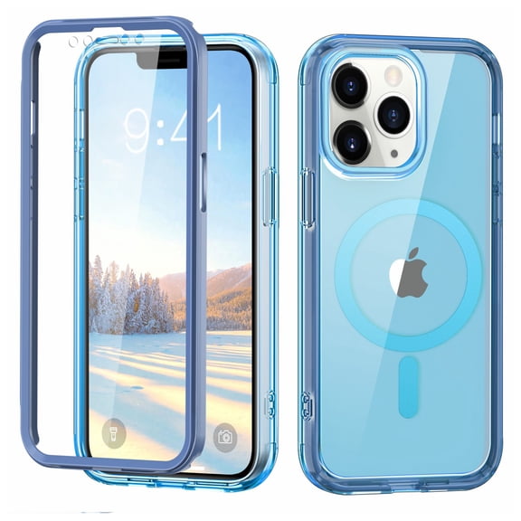 Allytechgroup iPhone 11 Pro Max Case with Screen Protector, Magnetic Back Cover Compatible with Magsafe Transparent Shockproof Drop Proof Phone Case for Apple iPhone 11 Pro Max, Blue