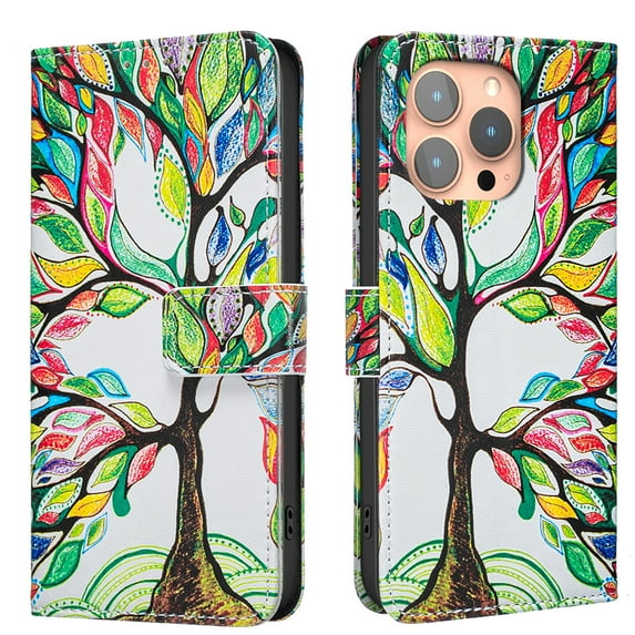 Allytechgroup iPhone 11 Pro Max Case Wallet Cover with Card Holder, Flip Folio Phone Case for Apple iPhone 11 Pro Max with Magnetic Closure, Kickstand & RFID Blocking Case, Tree