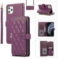 thumbnail image 1 of Allytechgroup for iPhone 11 Pro Max Wallet Case, Premium PU Leather Magnetic Buckle Zipper Pocket Card Slots Flip Stand Protective Cover with Hand Strap & Shoulder Strap - Darkpurple, 1 of 12