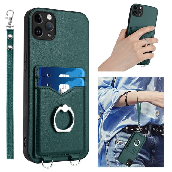 Allytechgroup iPhone 11 Pro Max Wallet Case for Women Men, Premium PU Leather Shockproof Hand Wrist Slim Fit Back Cover Phone Case for iPhone 11 Pro Max, Green