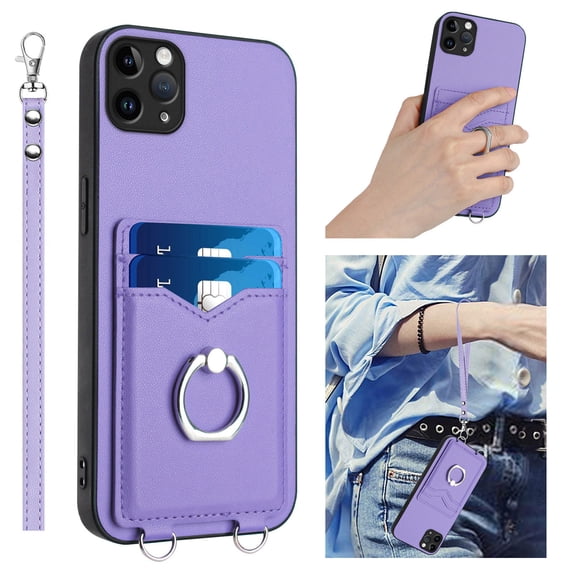 Allytechgroup iPhone 11 Pro Max Wallet Case for Women Men, Premium PU Leather Shockproof Hand Wrist Slim Fit Back Cover Phone Case for iPhone 11 Pro Max, Purple