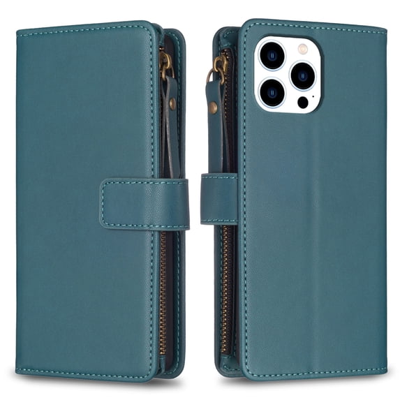 Allytechgroup for iPhone 11 Pro Max Wallet Phone Case with Hand Wrist, Flip Cover Kickstand Folio Shockproof Protective Cards Slots Wallet Case Cover for iPhone 11 Pro Max, Green