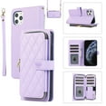 thumbnail image 1 of Allytechgroup for iPhone 11 Pro Wallet Case, Premium PU Leather Magnetic Buckle Zipper Pocket Card Slots Flip Stand Protective Cover with Hand Strap & Shoulder Strap - Purple, 1 of 12