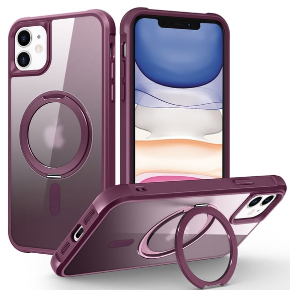 Allytechgroup iPhone 12/12 Pro Magnetic Case with Rotating Stand, Multi Angle Viewing Stand Anti-Scratch Compatible with Magsafe & Car Mount Phone Case for Apple iPhone 12/ iPhone 12 Pro, Winered