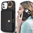 thumbnail image 1 of Allytechgroup iPhone 12 Mini Wallet Case, Ring Holder Stand Cards Slots Shockproof Retro Flip Back Cover Phone Case for Apple iPhone 12 Mini, Black, 1 of 6