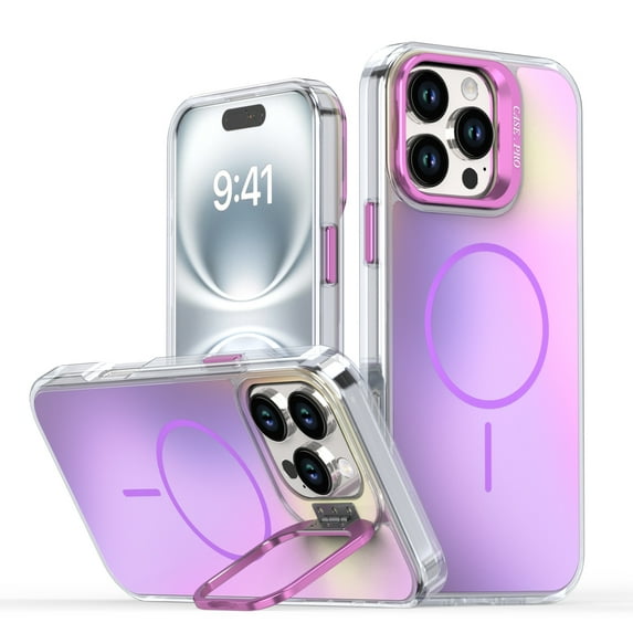 Allytechgroup iPhone 12 Pro / 12 6.1" Case with Kickstand,Compatible with MagSafe Wireless Charging Military-Grade Drop Protection, Aluminum Buttons, Anti-Yellowing Shockproof Cover, Purple