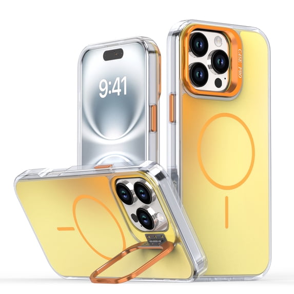 Allytechgroup iPhone 12 Pro / 12 6.1" Case with Kickstand,Compatible with MagSafe Wireless Charging Military-Grade Drop Protection, Aluminum Buttons, Anti-Yellowing Shockproof Cover, Orange