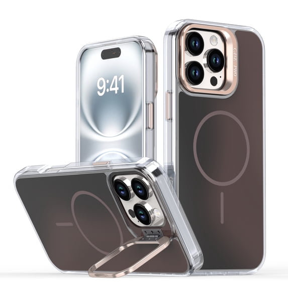 Allytechgroup iPhone 12 Pro / 12 6.1" Case with Kickstand,Compatible with MagSafe Wireless Charging Military-Grade Drop Protection, Aluminum Buttons, Anti-Yellowing Shockproof Cover, Gold