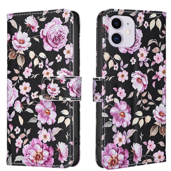 Allytechgroup iPhone 12 Pro / 12 6.1" Case Wallet Cover with Card Slots & Cash Pocket, Flip Phone Case for Apple iPhone 12 Pro / 12, Shockproof Stand Feature Premium PU Leather Case for Women Girls