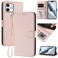 thumbnail image 1 of Allytechgroup for iPhone 12 Pro / 12 6.1" Flip Case, Slim Fit Shockproof Cover with Credit Card Slot, RFID Blocking Card Pocket Lanyard Shock-Absorbent Protective Bumper for Women Girls, Pink, 1 of 11