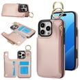 thumbnail image 1 of Allytechgroup iPhone 12 Pro / 12 6.1" Wallet Case, RFID Blocking Zipper Pocket Ring Holder Kickstand Bumper Shockproof Portable Durable Phone Case for Apple iPhone 12 Pro / 12 6.1", Rosegold, 1 of 8