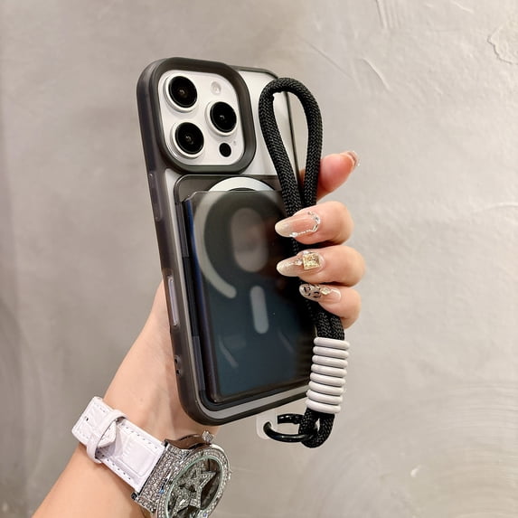 Allytechgroup iPhone 12 Pro / 12 Case with Hand Strap, Compatible with Mag-safe Soft Matte Magnetic Cover with Detachable Card Holder Shockproof Translucent Phone Case for iPhone 12 Pro / 12, Black