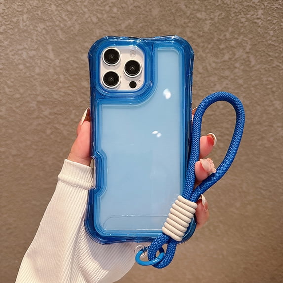 Allytechgroup iPhone 12 Pro / 12 Case with Lanyard, Clear TPU PC Hybrid Shockproof Anti-Scratch Corner Protective Bumper Wireless Charging Support Hand Strap Cover for Apple iPhone 12 Pro,Darkblue