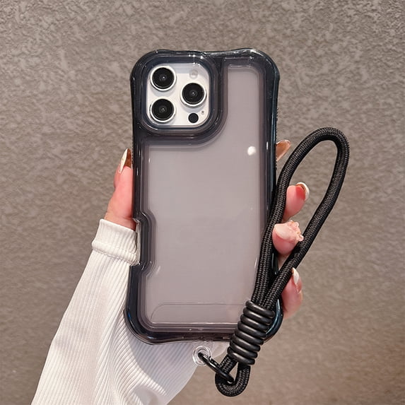 Allytechgroup iPhone 12 Pro / 12 Case with Lanyard, Clear TPU PC Hybrid Shockproof Anti-Scratch Corner Protective Bumper Wireless Charging Support Hand Strap Cover for Apple iPhone 12 Pro,Black