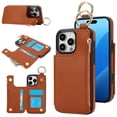 thumbnail image 1 of Allytechgroup iPhone 12 Pro / 12 6.1" Wallet Case, RFID Blocking Zipper Pocket Ring Holder Kickstand Bumper Shockproof Portable Durable Phone Case for Apple iPhone 12 Pro / 12 6.1", Brown, 1 of 8