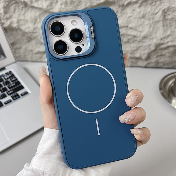 Allytechgroup for iPhone 12 Pro Max Case, Built-in Camera Lens Kickstand Support Wireless Charging Slim Bumper Shockproof Protective Magnetic Back Cover for iPhone 12 Pro Max, Darkblue