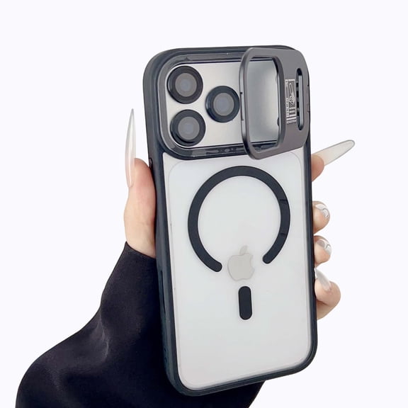 Allytechgroup for iPhone 12 Pro Max Case with Camera Lens Bracket, Camera Lens Protector Clear Back Cover Stand Shockproof Anti-Scratch Slim Bumper Stylish Phone Case for iPhone 12 Pro Max, Black