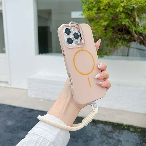 Allytechgroup for iPhone 12 Pro Max Case with Lanyard, Built-in Camera Lens Kickstand Support Wireless Charging Rugged Heavy Duty Durable Shockproof Magnetic Back Cover for iPhone 12 Pro Max, Gold