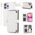 thumbnail image 1 of Allytechgroup for iPhone 12 Pro Max Wallet Case, Premium PU Leather Magnetic Buckle Zipper Pocket Card Slots Flip Stand Protective Cover with Hand Strap & Shoulder Strap - White, 1 of 12