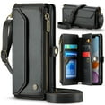 thumbnail image 1 of Allytechgroup iPhone 12 Pro/ iPhone 12 Wallet Case with Shoulder Strap, Strap Wrist, Zipper Pocket, Cards Slots, RFID Blocking Shockproof Bumper Mini Carring Bag Phone Case for Women, Black, 1 of 9