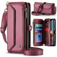 thumbnail image 1 of Allytechgroup iPhone 12 Pro/ iPhone 12 Wallet Case with Shoulder Strap, Strap Wrist, Zipper Pocket, Cards Slots, RFID Blocking Shockproof Bumper Mini Carring Bag Phone Case for Women, Winered, 1 of 9