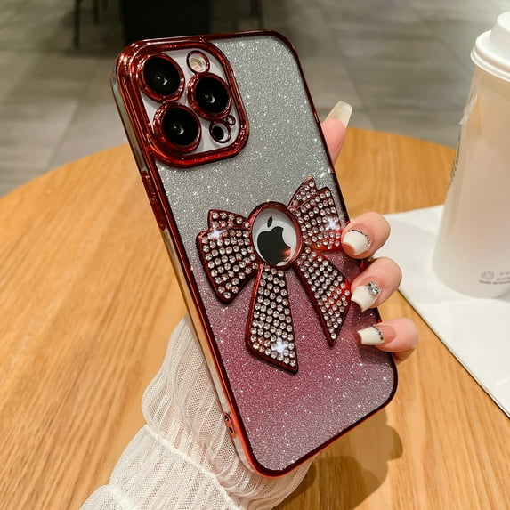 Allytechgroup iPhone 13 Case Bling, Luxury Bling Butterfly Design Slim Clear Back Cover Logo Visible Anti-Yellow Shockproof Fashion Phone Case for Apple iPhone 13, Red