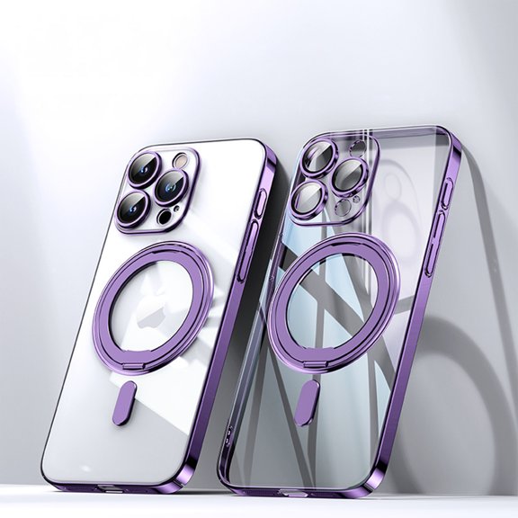 Allytechgroup for iPhone 13 Case with Camera Lens Protector, 360° Rotatable Ring Holder Stand Shockproof Protective iPhone 13 Case Phone Bumper Case, Purple