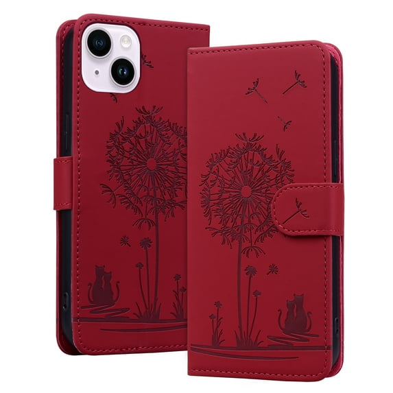 Allytechgroup for iPhone 13 Case with Credit Card Slot, RFID Blocking PU Leather Flip Wallet Case for Women Girls Shockproof Protective Case Cover for iPhone 13, Red