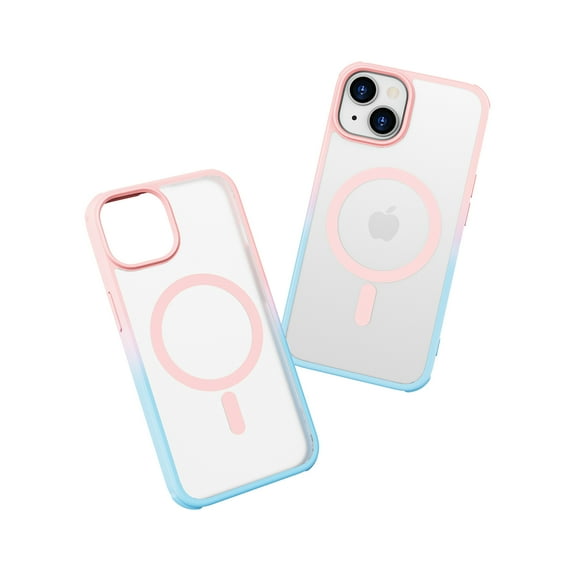 Allytechgroup iPhone 13 Case with Screen Protector, Compatible with Magsafe Transparent Matte Back Cover Anti-Scratch Drop Protective Phone Case for Apple iPhone 13, Pink