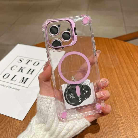 Allytechgroup for iPhone 13 Clear Case, Built-in Camera Lens Protector Kickstand Compatible with MagSafe Anti-Yellowing Shockproof Magnetic Back Cover Bumper for iPhone 13, Purple