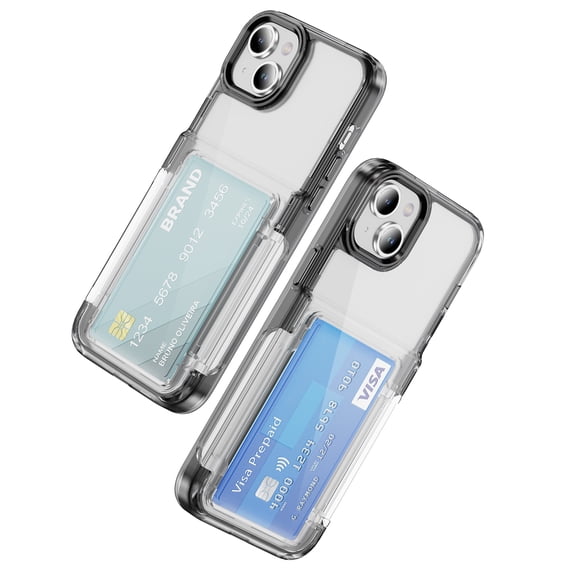 Allytechgroup iPhone 13 Clear Case with Cards Holder, Soft TPU Back Shell Bumper Anti-Scratch Shockproof Bumper Not Yellowing Slim Phone Case for Apple iPhone 13, Black