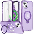 thumbnail image 1 of Allytechgroup iPhone 13 Magnetic Case with Screen Protector, Ring Holder Stand Matte Transparent Back Cover Compatible with Magsafe Full Body Shockproof Case for Apple iPhone 13, Purple, 1 of 6