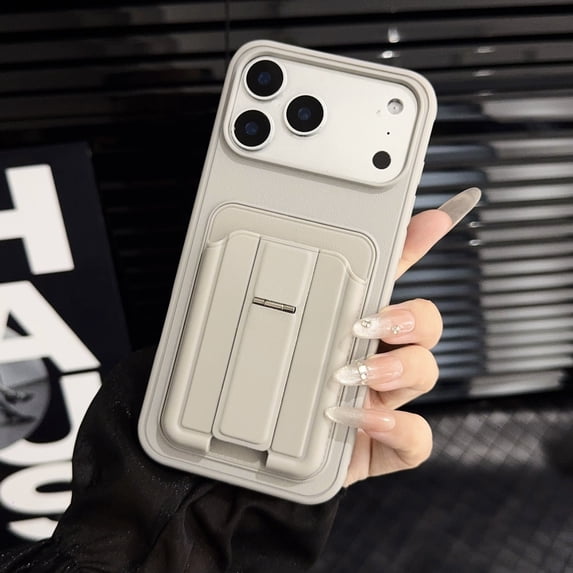 Allytechgroup for iPhone 13 Pro Back Cover Case with Kickstand & Card Slot, PC+TPU Shock-Absorbent Anti-Scratch Support Wireless Charging Lightweight Shockproof Protective for Women Men, Gray