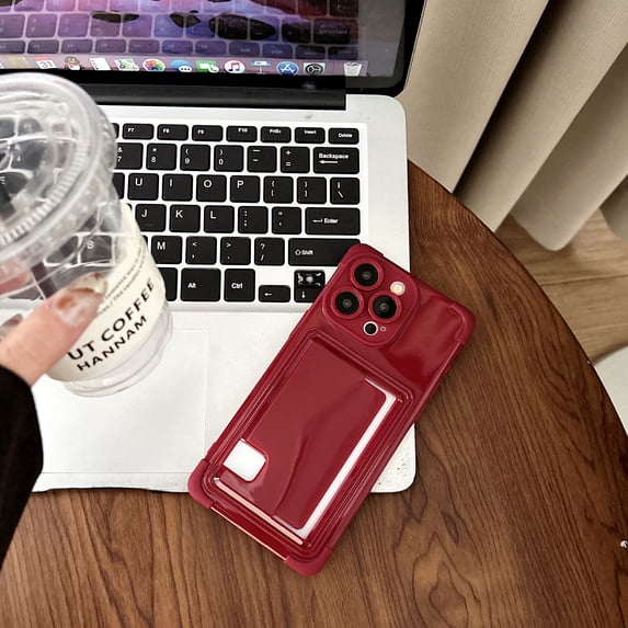 Allytechgroup for iPhone 13 Pro with Cards Holder, Slim Fit Phone Case with Credit Card Slot for Women Girls Shockproof and Anti-Scratch Protective Back Cover for iPhone 13 Pro, Winered