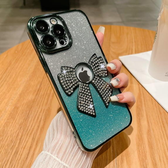 Allytechgroup iPhone 13 Pro Case Bling, Luxury Bling Butterfly Design Slim Clear Back Cover Logo Visible Anti-Yellow Shockproof Fashion Phone Case for Apple iPhone 13 Pro, Darkgreen