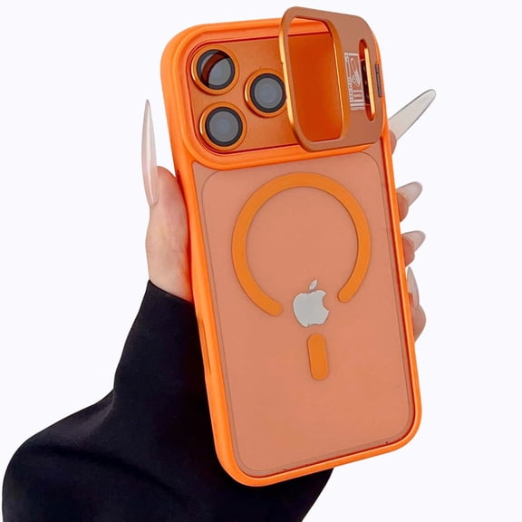 Allytechgroup for iPhone 13 Pro Case with Camera Lens Bracket, Camera Lens Protector Clear Back Cover Stand Shockproof Anti-Scratch Slim Bumper Stylish Phone Case for iPhone 13 Pro, Orange