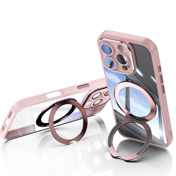 Allytechgroup iPhone 13 Pro Case with Camera Lens Protector, Rugged Shockproof Kickstand Bumper Ring Holder Slim Fit Drop Proof Phone Case for Apple iPhone 13 Pro, Pink