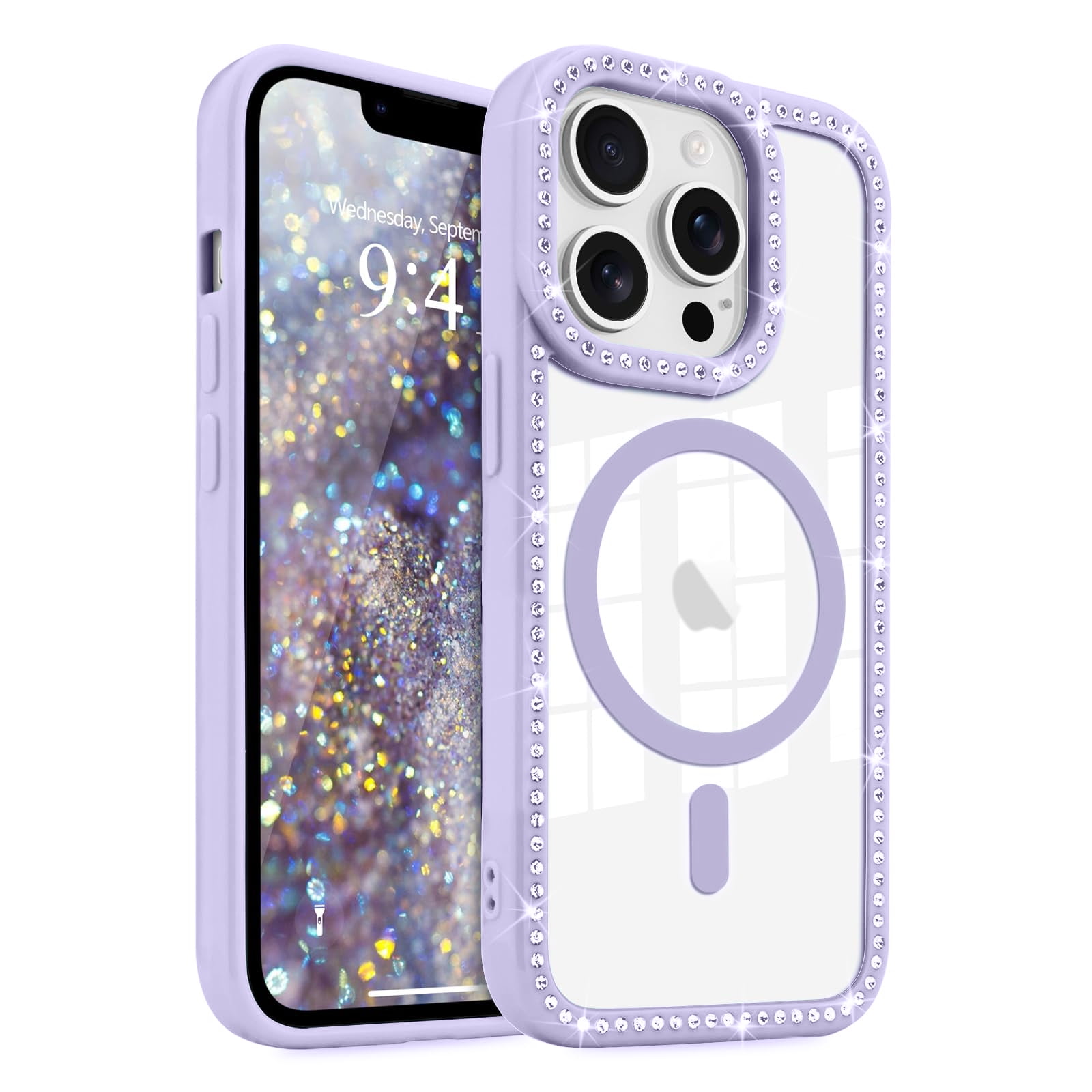 SEAHAI Cover per Google Pixel 9 / Google Pixel 9 PRO, Custodia Protettiva Ultra Sottile ed Elegante in Silicone TPU Flessibile, Glitter Modelli Colorful Cover Antiurto Case - Fiore Viola