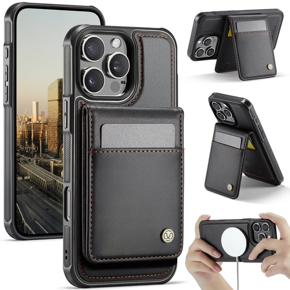 Allytechgroup for iPhone 13 Pro Case, Pu Leather Detachable Cards Holder 2 In 1 Wallet Case Comaptible with Magsafe Kickstand Magnetic Shockproof Back Cover for iPhone 13 Pro, Black