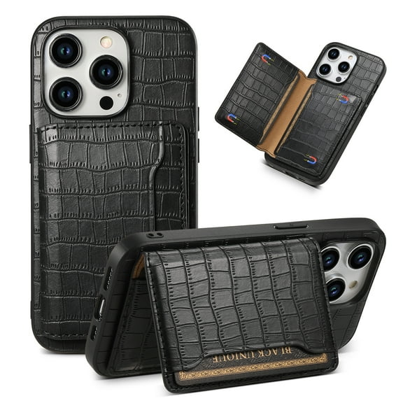 Allytechgroup iPhone 13 Pro Case Wallet, Premium PU Leather Crocodile Pattern Cards Holder Stand Feature Shockproof Bumper Slim Fit Phone Case Cover for Apple iPhone 13 Pro, Black