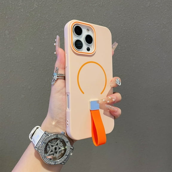 Allytechgroup iPhone 13 Pro Max Case with Strap, Magnetic Back Cover Compatible with Magsafe Slim Fit Shockproof Anti-Scratch Bumper Rugged Phone Case Cover for Apple iPhone 13 Pro Max,Pink