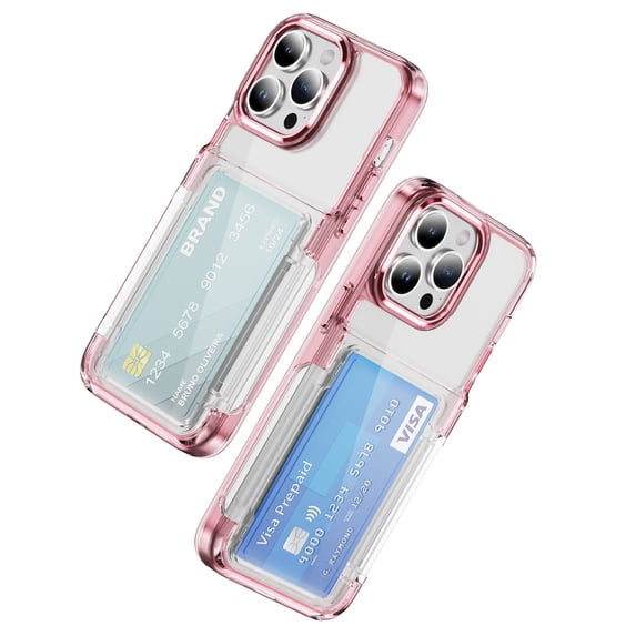 Allytechgroup iPhone 13 Pro Max Clear Case with Cards Holder, Soft TPU Back Shell Bumper Anti-Scratch Shockproof Bumper Not Yellowing Slim Phone Case for Apple iPhone 13 Pro Max, Pink
