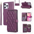 thumbnail image 1 of Allytechgroup for iPhone 13 Pro Max Wallet Case, Premium PU Leather Magnetic Buckle Zipper Pocket Card Slots Flip Stand Protective Cover with Hand Strap & Shoulder Strap - Darkpurple, 1 of 12