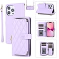 thumbnail image 1 of Allytechgroup for iPhone 13 Pro Max Wallet Case, Premium PU Leather Magnetic Buckle Zipper Pocket Card Slots Flip Stand Protective Cover with Hand Strap & Shoulder Strap - Purple, 1 of 12
