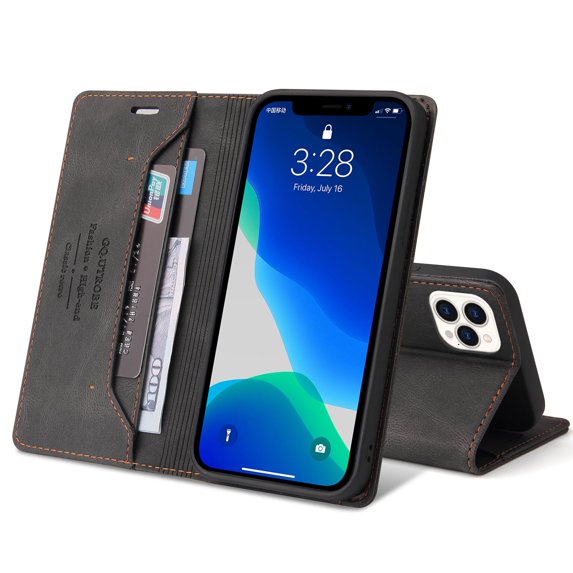 Allytechgroup for iPhone 13 Pro Max Wallet Case, RFID Blocking PU Leather Magnetic Folio Flip Card Cash Pocket Shockproof Full Body Protection Case for iPhone 16 Pro Max, Black