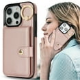 thumbnail image 1 of Allytechgroup iPhone 13 Pro Max Wallet Case, Ring Holder Stand Cards Slots Shockproof Retro Flip Back Cover Phone Case for Apple iPhone 13 Pro Max, Rosegold, 1 of 7