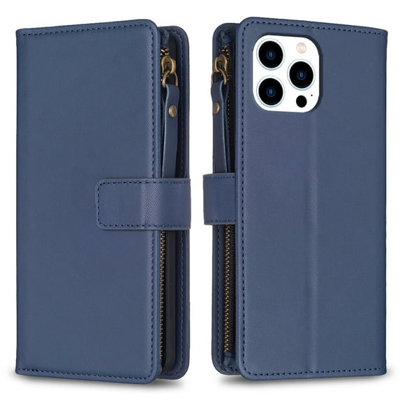 Allytechgroup for iPhone 13 Pro Max Wallet Phone Case with Hand Wrist, Flip Cover Kickstand Folio Shockproof Protective Cards Slots Wallet Case Cover for iPhone 13 Pro Max, Blue