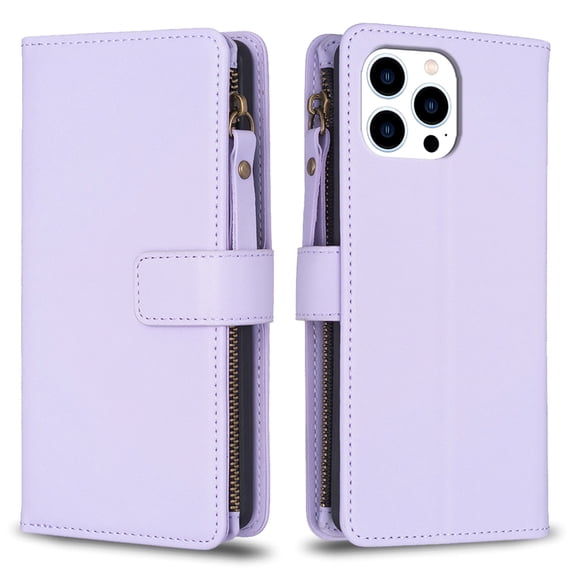 Allytechgroup for iPhone 13 Pro Max Wallet Phone Case with Hand Wrist, Flip Cover Kickstand Folio Shockproof Protective Cards Slots Wallet Case Cover for iPhone 13 Pro Max, Purple